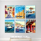 WTQ путешествия в Грецию Афины остров Родос винтажные рыбалки лодки морской пейзаж настенная Картина на холсте скандинавские постеры печать комната