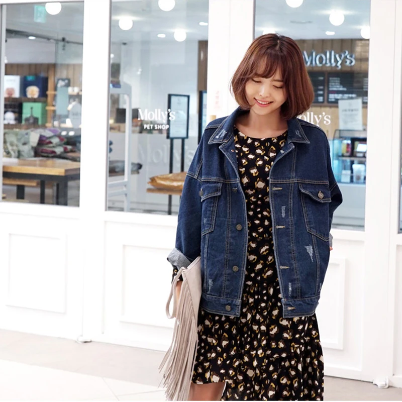 Женская джинсовая куртка Bf Wind однотонная облегающая из денима свободного покроя