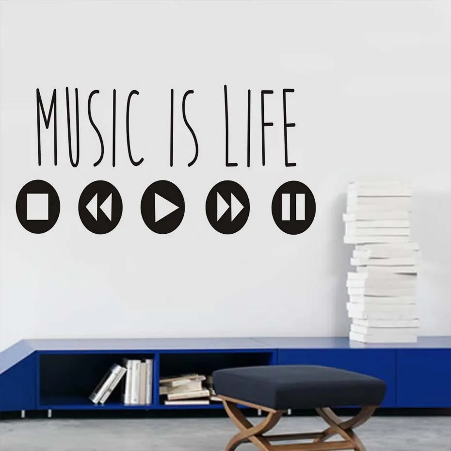 

WJWY Настенная Наклейка Music Is Life, модное искусство, фрески, музыкальный эквалайзер, клейкий домашний декор, виниловые наклейки на стену для гос...