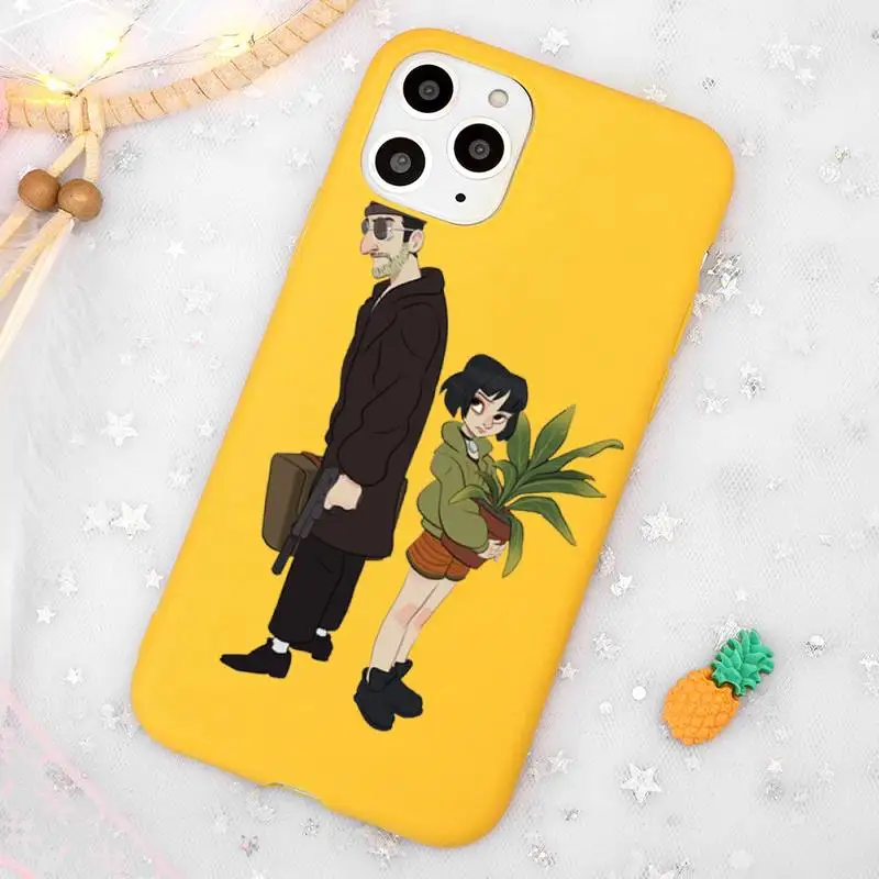 

Fashion Lon movie cartoon Phone Case Candy Color Yellow for iPhone 11 12 pro XS MAX 8 7 6 6S Plus X 5S SE 2020 XR