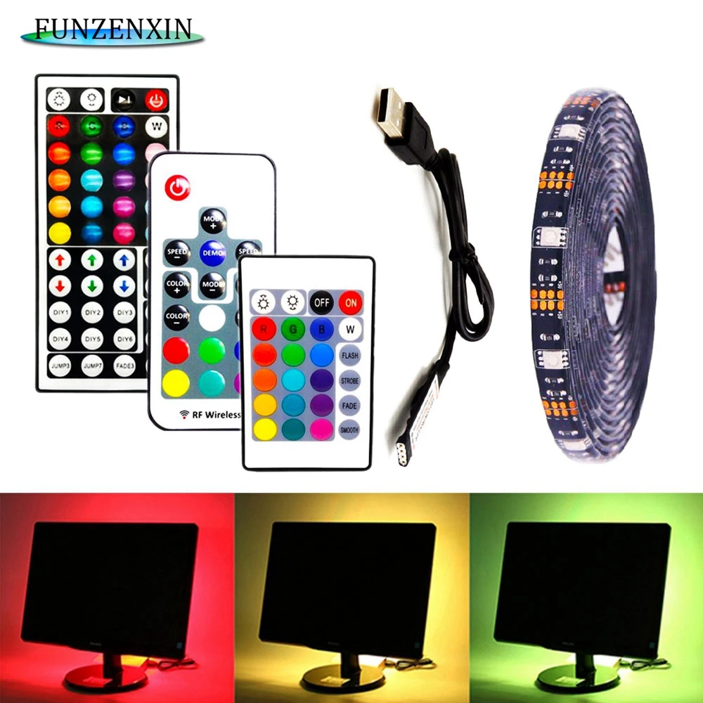 DC5V 5050 RGB USB Светодиодная лента гибкий светильник с RF/IR пультом дистанционного