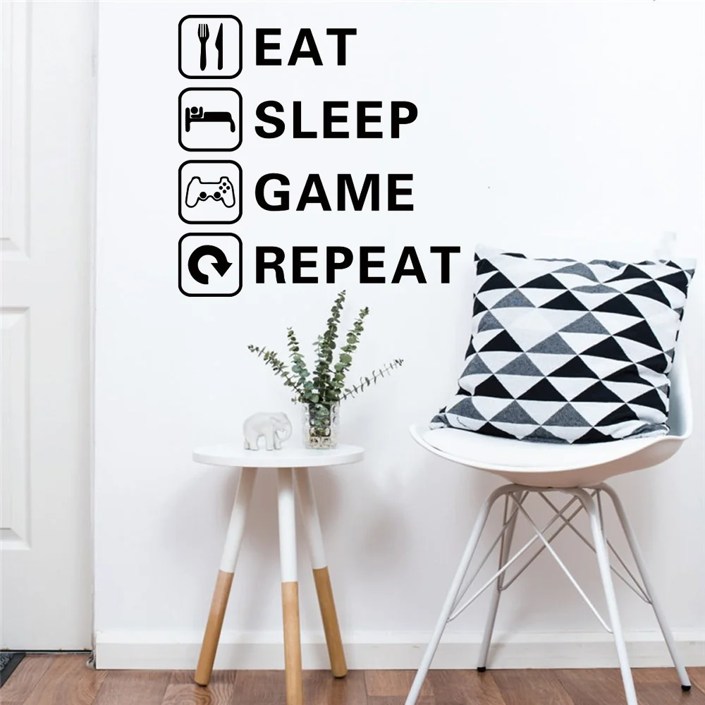 EAT SLEEP GAME Трилогия наклейки на стену для мальчиков, детские комнаты, гостинные наклейки, обои для украшения дома, наклейки для игровой комнаты