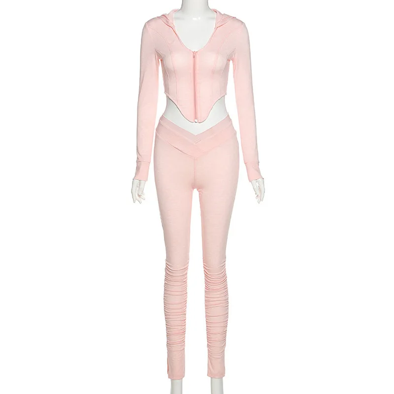 

DIRTYLILY Women Sporty V Neck Tracksuit Zipper Crop Top+Stacked Leggings Matching Set Skinny Casual Fitness Streetwear Outfits
