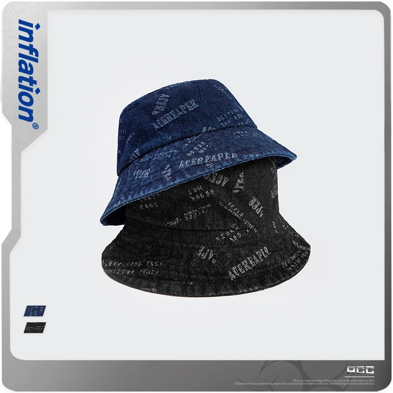 

INFLATION Men Printing Bucket Hat 100% Cotton Bucket Hat In Black Blue Men Women Summer Sun Bucket Hat 256CI2020