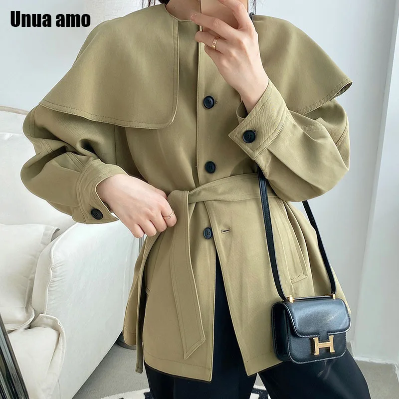 

Unua amo 2022 Spring And Autumn Coat Women’s Windbreaker Casual Retro Navy Collar Jackets High Quality Windbreaker With Belt