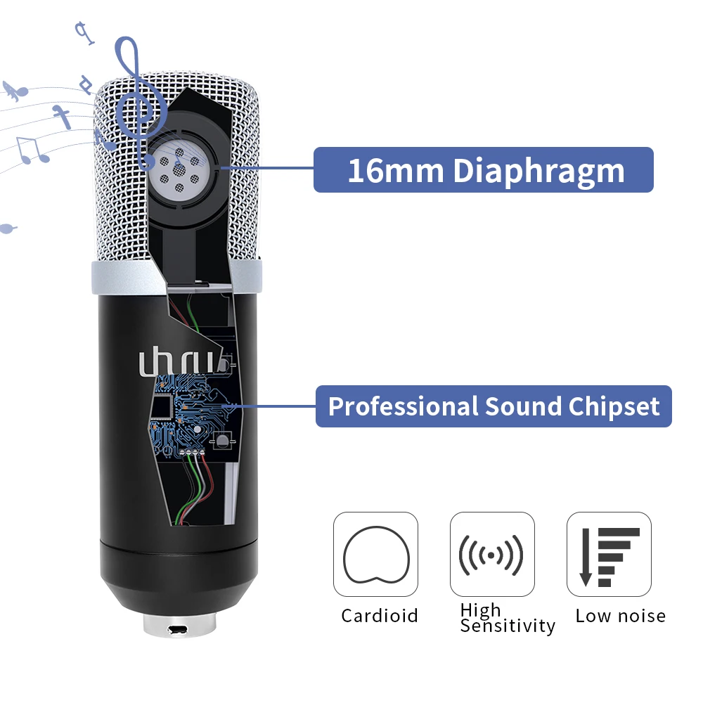 UHURU USB Microphone Kit 192KHZ/24BIT with Aluminum Case PC Condenser Podcast Microfono Streaming Mic Plug&ampPlay for YouTube Game |