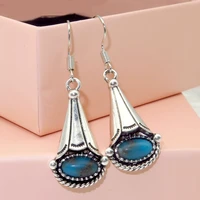 electroplated s925 retro thai silver turquoise earrings fashion creativity morning glory long windbell earrings for women