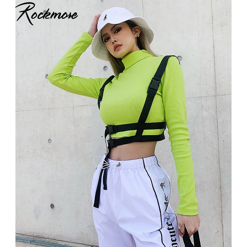 Женская укороченная футболка Rockmore Moto & Biker с поясом и пряжкой базовый Зеленый Топ