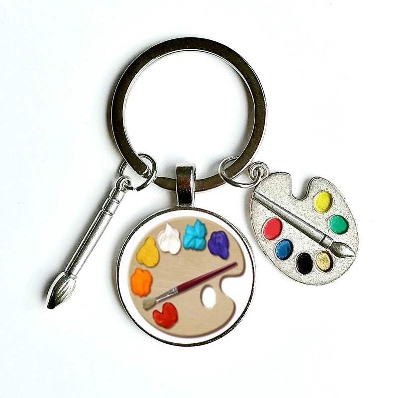 Цветная палитра кабошон с фото стеклянная подвеска брелок ручной работы кисть и