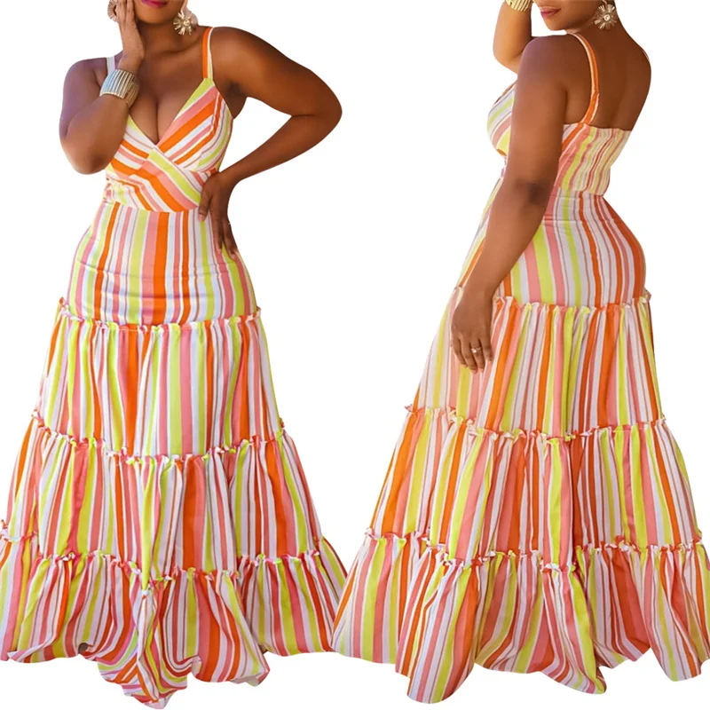 

African Dress Multiple Colours Deep V Neck Maxi Long Night Dress Elegant Tank Sleeveless Backless Sundress Beach Dresses