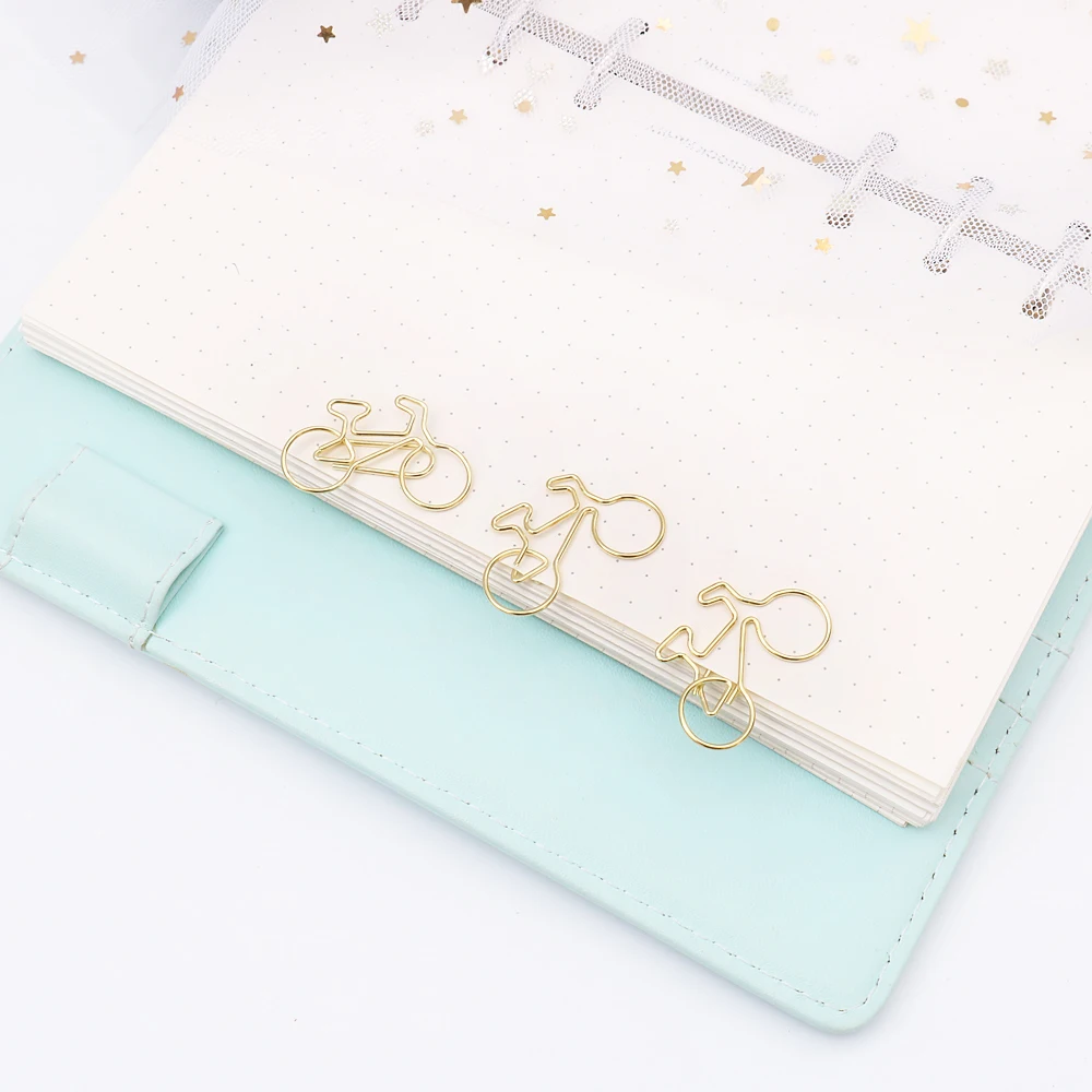 

10Pcs Cute gold Bicycle Shaped Paper Clips Scrapbook Memo Clip Metal Binder Paperclips Bookmark Stationery H0382