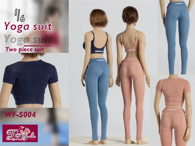 

In Stock 1/6 Scale Female Clothing Model WF-S004 Slim Yoga Sports Bra Round Neck Top High Waist Leggings Suit