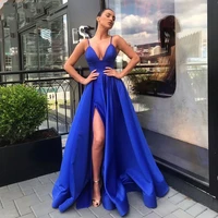 thinyfull sexy v neck spaghetti strap satin evening dresses side slit prom dress high waist evening gowns party dress