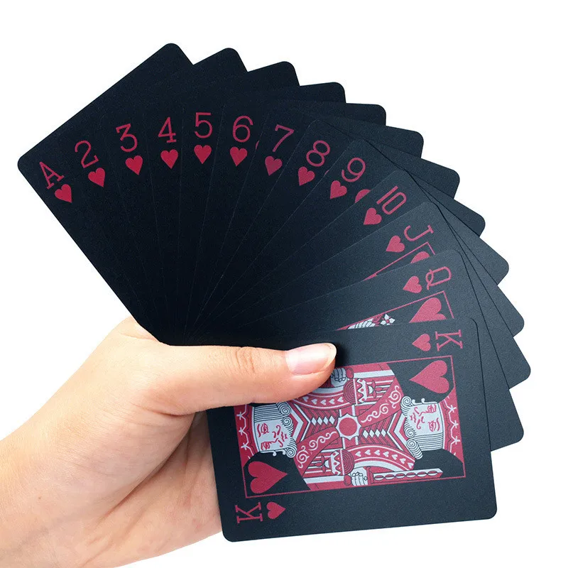 

Quality Waterproof PVC Plastic Playing Cards Set Trend 54pcs Deck Poker Classic Magic Tricks Tool Pure Black Magic Box-packed