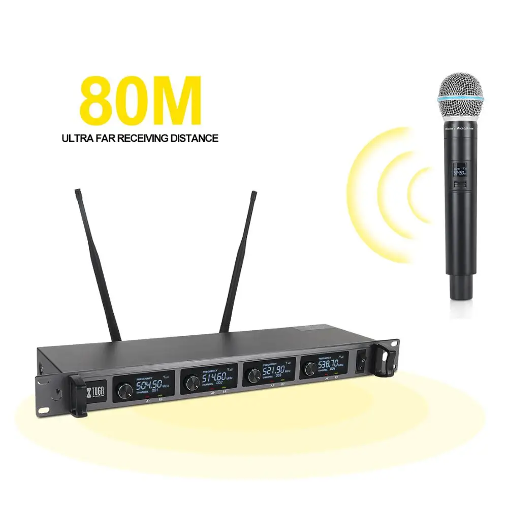 Беспроводной микрофон XTUGA 4-канальный УВЧ 4 ручных профессиональный с