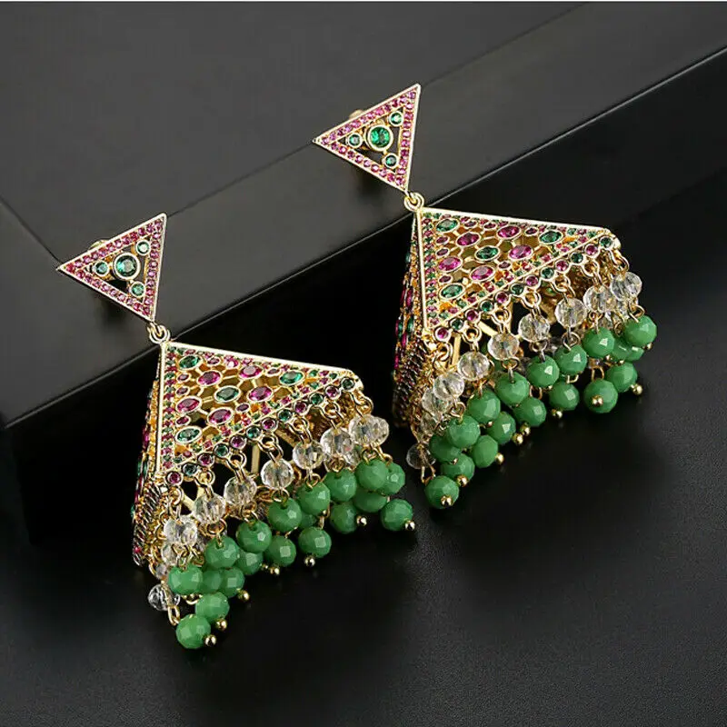 Индийские серьги Jhumka Jhumki Gypsy Jewelry Bohemian Zircon Retro Ethnic Earring Drop Dangle Tassel Beads Earrings Women Party Gifts New.
