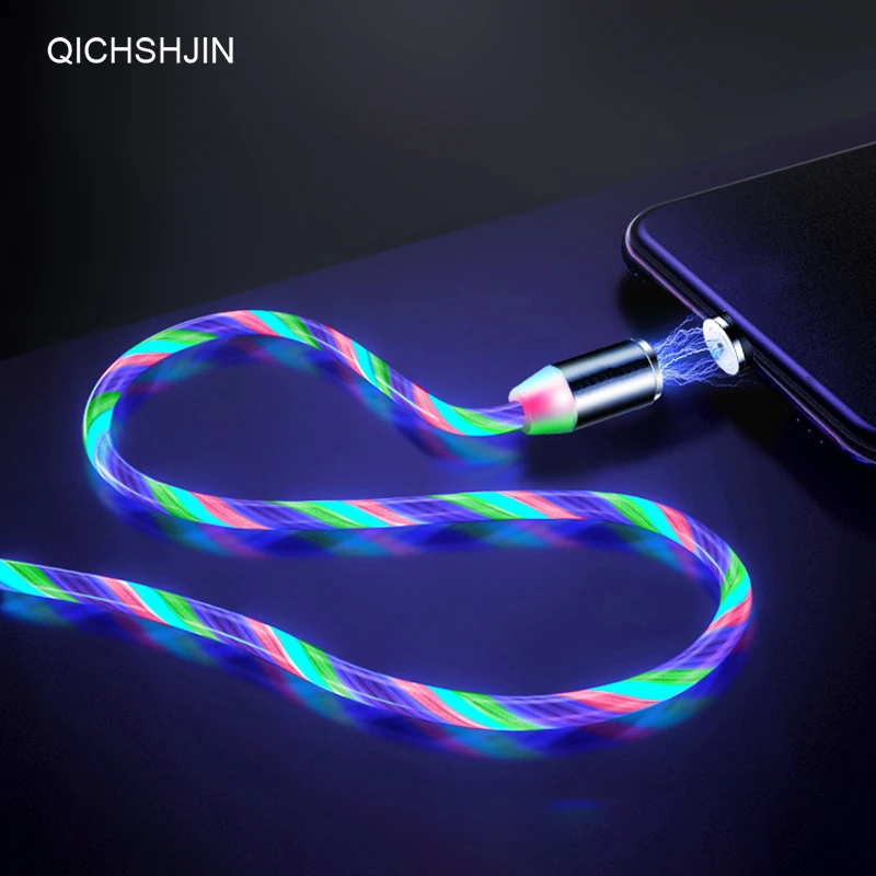 

Magnetic Micro USB Type C Cable Glow LED Lighting Flowing Luminous Fast Charging For iphone 11 Huawei Xiaomi Charger Cables Wire