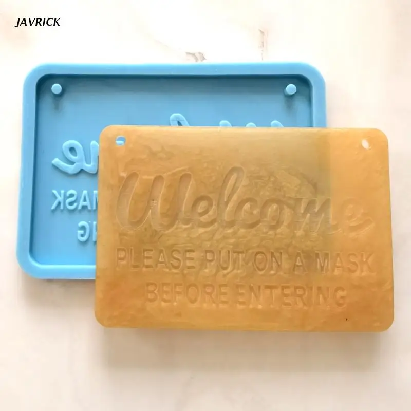 

Handmade Welcome-Door Plate Resin Mold Silicone Letter Sign Please Wear a Mask Before Entering Resin Mold Craft Tools