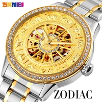 diamond luxury automatic watch men mechanical wristwatches retro hollow zodiac luminous pointer golden watch relogio masculino