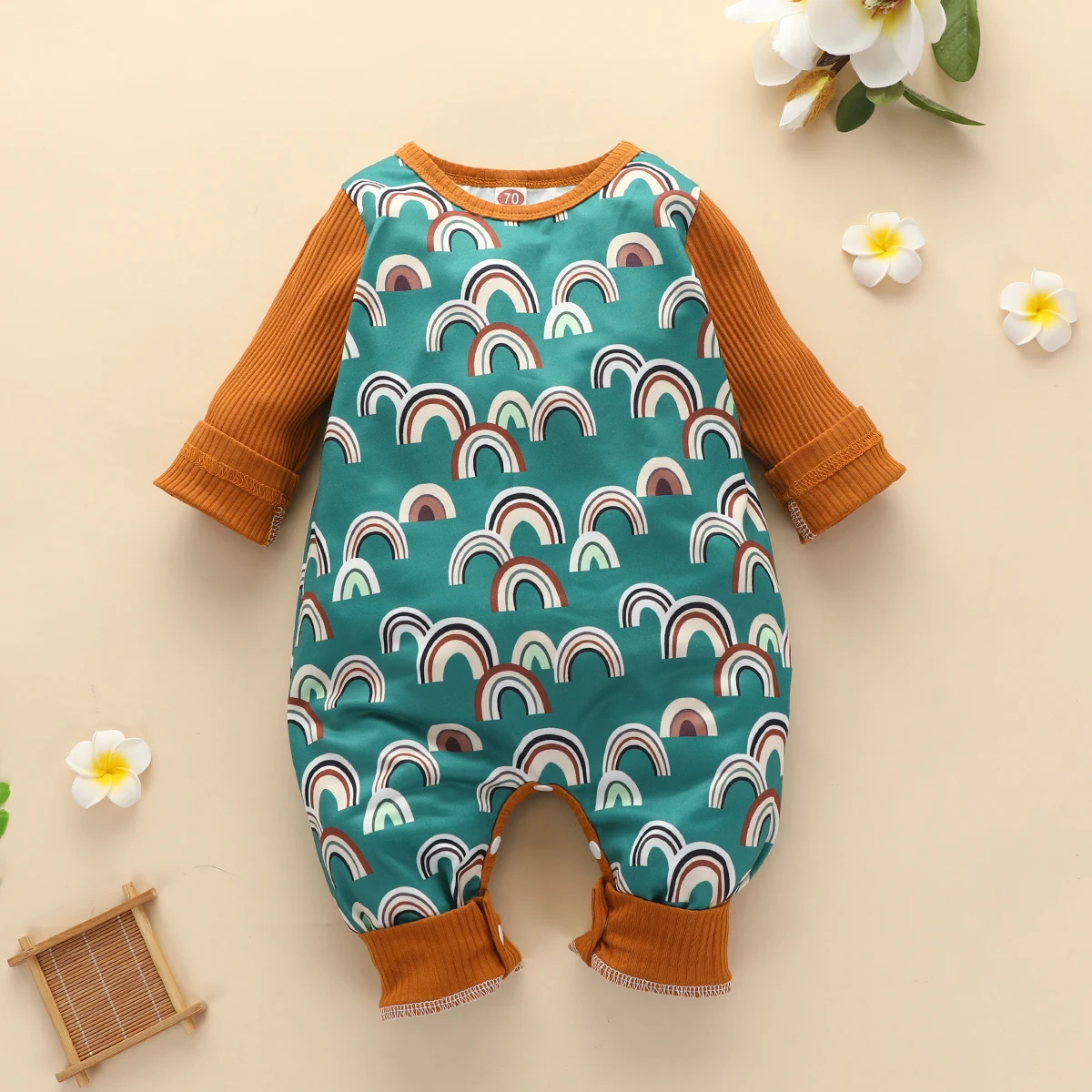 

infant baby boy girl autumn full sleeve rainbow outwear rompers newborn jumpsuits toddler kids clothes sunsuits 0-24M
