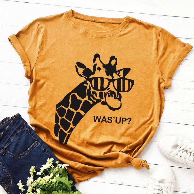 Новая летняя футболка с короткими рукавами и изображением жирафа бабочкой