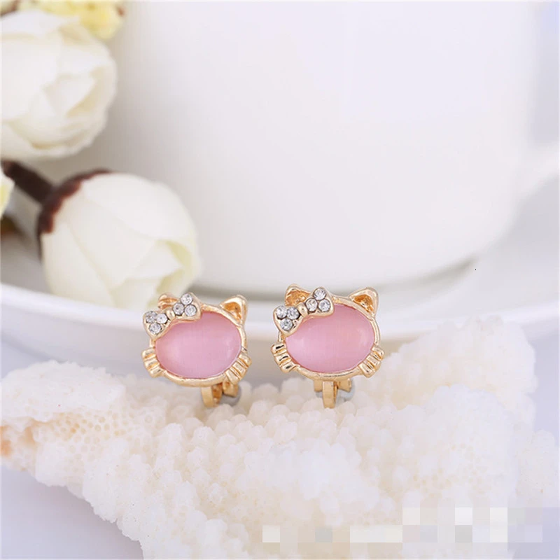 Детские серьги клипсы с милым кошачьим бантом и кристаллами мини корейские
