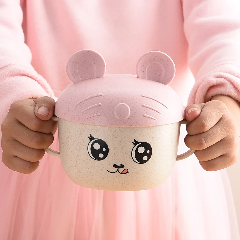 

2pc/set baby feeding tableware wheat cartoon plate children's tableware set anti scalding plate training bowl + spoon