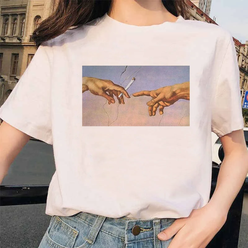Новая футболка микеланжело Ulzzang Hands Femme винтажная женская Харадзюку 90s