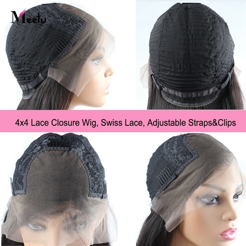 Meetu 4X4 Lace Closure Wig Malaysian Deep Wave Lace Front Wig Pre Plucked 180 Density Lace Front Wig 8-26" Remy Human Hair Wigs