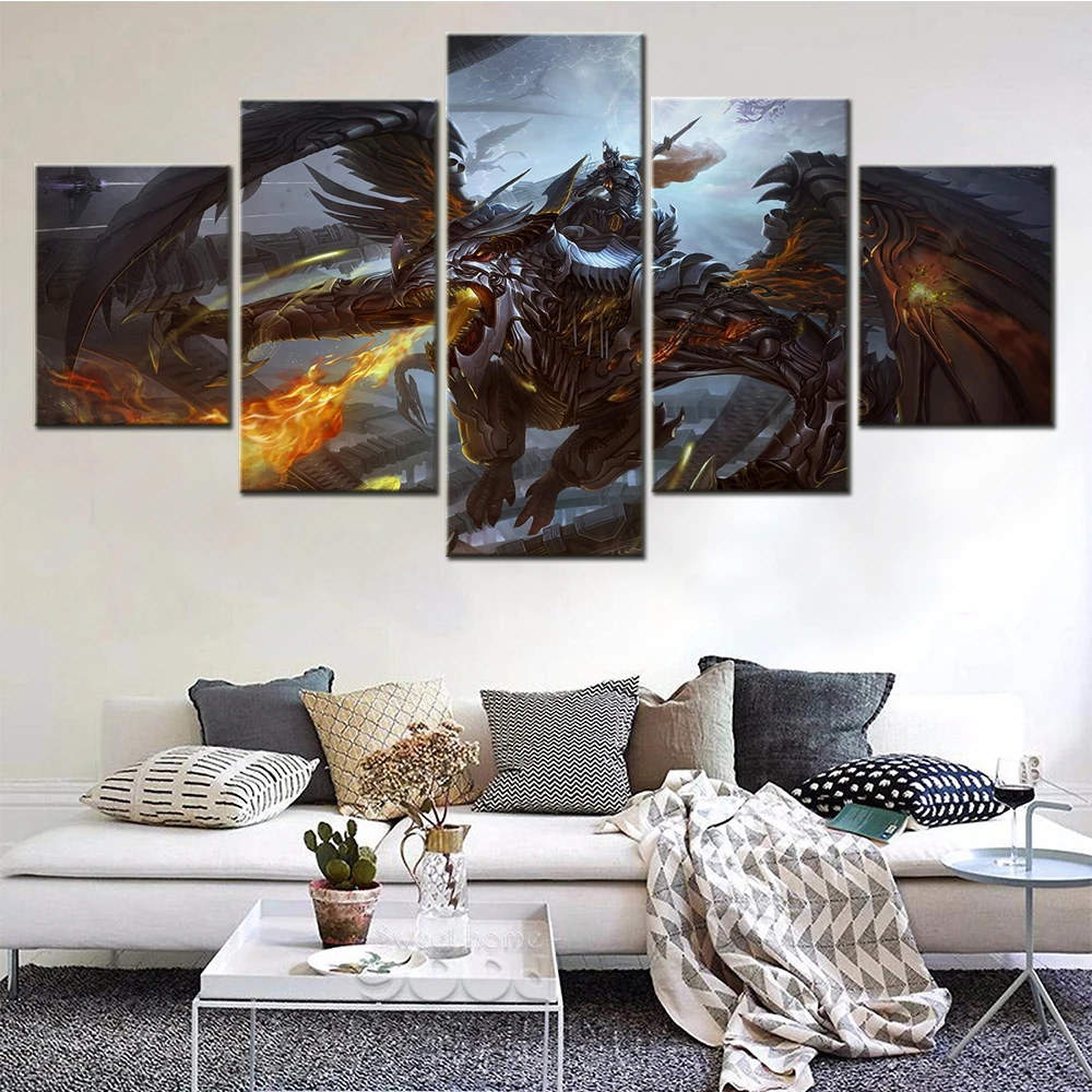 

5 Piece Painting Dragon Warrior Mech Pictures Home Decoration Printing Wall Art Posters Modern Child Room Decor Anime Canvas