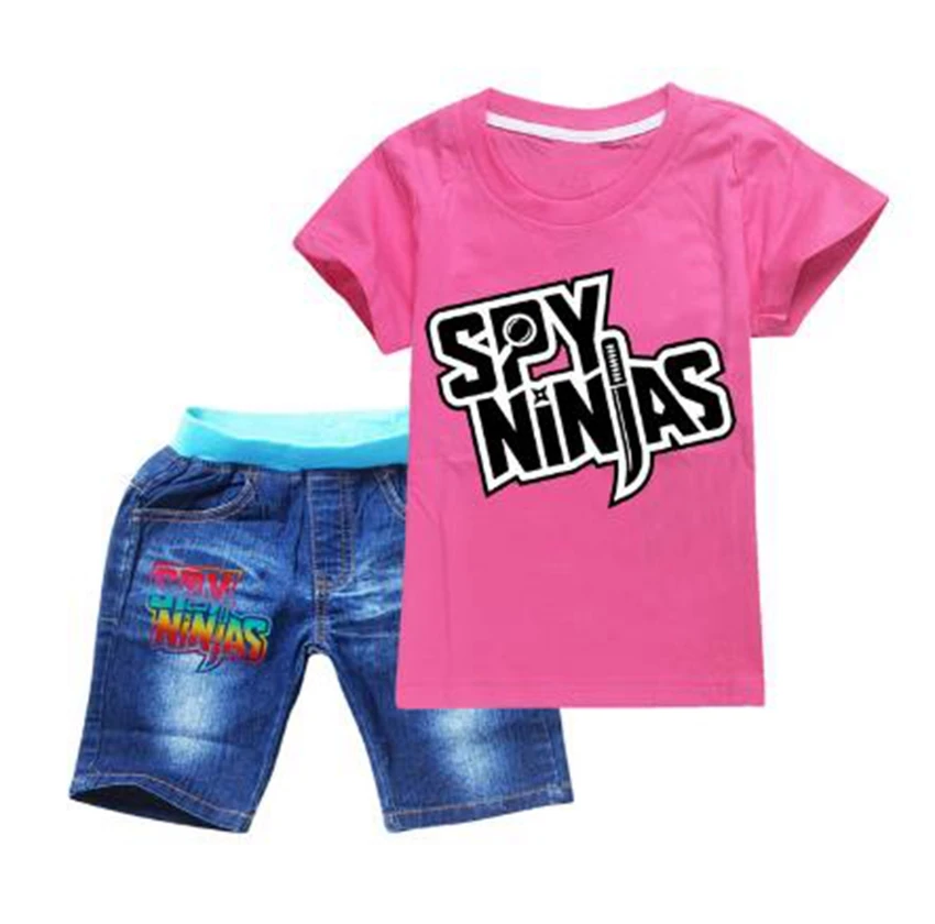 Summer SPY NINJAS Children Clothing Set Fashion Baby Boy Girl Short Sleeve T-Shirts+Shorts Top Tee Jeans Denim 2Pcs Kids Suits