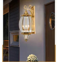 Antique Brass Wall Lamp Outdoor/Indoor LED Design Glass  Shade Design D24cm H56cm Copper Wall light Home Decoration Outdoor Lamp