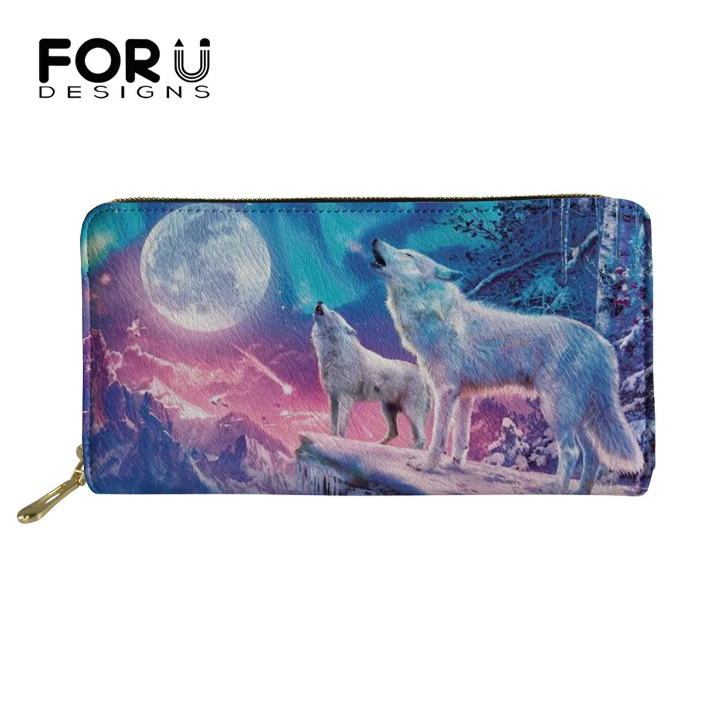 

FORUDESIGNS Beautiful 3D Wolf Print Wallet Women Women's Luxury Leather Purse Working/Party Clutch Bag Femme Carteras Para Mujer