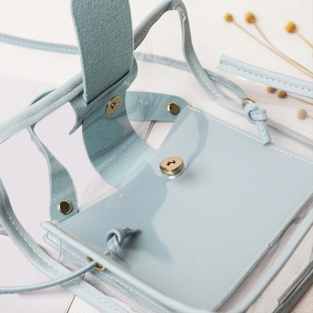 

2020 Spring Summer Fashion Women's Transparent Square Sling Bag Cool PVC Shoulder Bag Messenger Bag Mobile Sweet Lady Bag