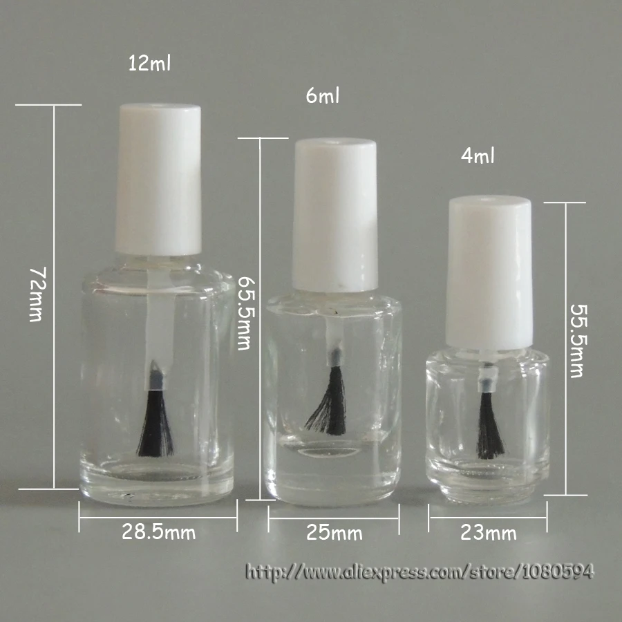

100pcs/lot 6ml Empty Clear Glass Nail Polish Bottles In Round Shape with White Black Cap Beauty Tools for Women