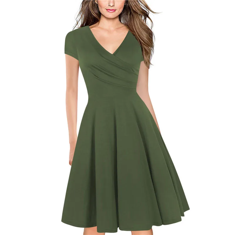 Женское платье с V-образным вырезом и рукавом до локтя колена | Женская одежда