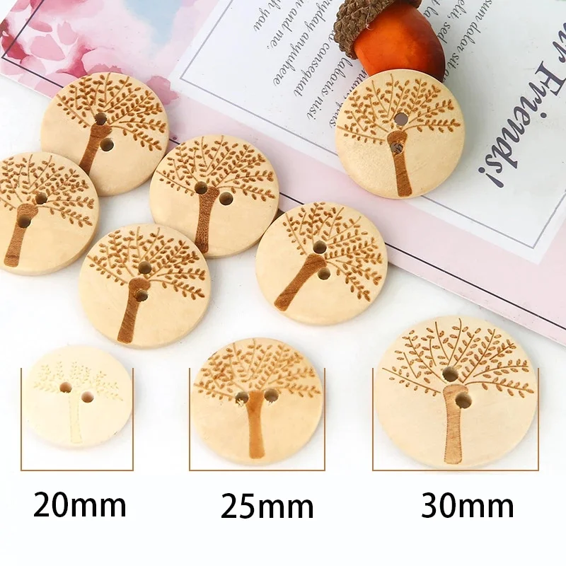 

20mm/25mm/30mm Raw Wood Circular Laser Marking Big Tree Buttons Clothing For Wedding Decor Sewing Accessories