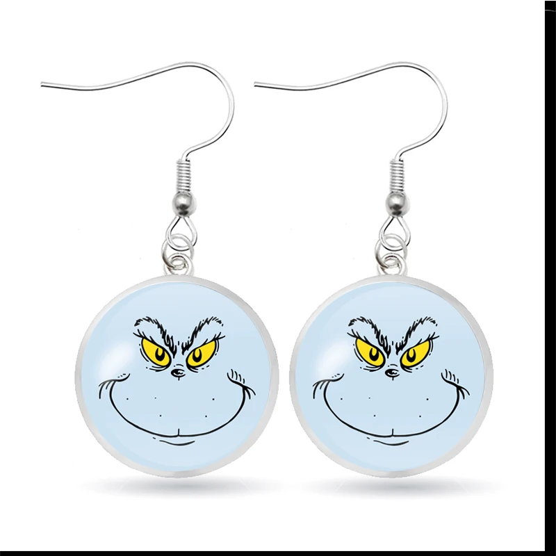 Серьги гвоздики из стекла с рождественским принтом в виде кабошона для женщин и