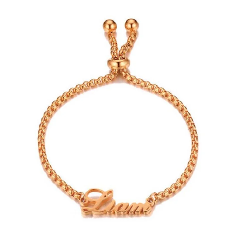 Popular Customized Name Bracelet Adjustable Name Chain Bangle Stainless Steel Personalized Letter Bracelets Women Birthday Gifts
