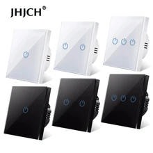 EU standard wall touch light switch,Touch Switch wall power sensor switch, white crystal glass panel, with LED backlight， AC220V