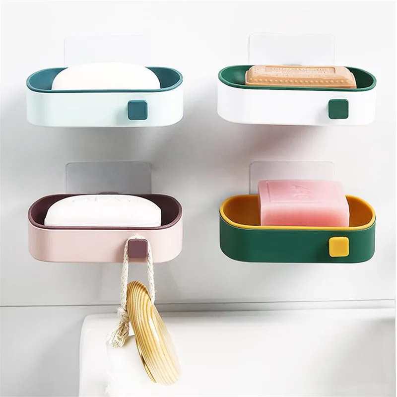 

Drain Soap Box Sucker Soap Holder Dish Bathroom Organizer Storage Box Plastic Tray Holder Container PP Wall-mounted Punch-free