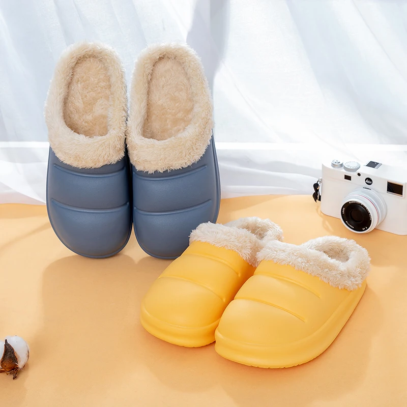 

Waterproof Non-Slip Home Men Women Slippers Winter Warm Indoor Cotton Non-slips Ladies Soft Slippers Memory Foam Couples Shoes