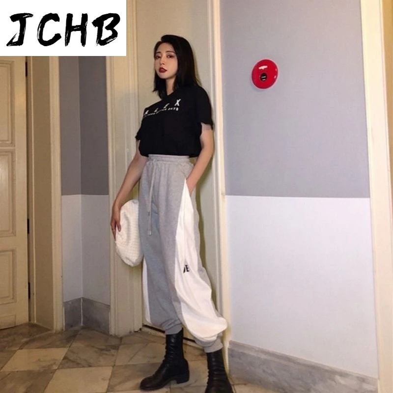 

2021 Sports Pants Female Students Loose Korean Beam Feet Pants Spring Summer Thin Casual Patchwork Hit Color Trousers Wholesale