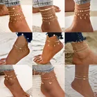 Винтажные богемные ножные браслеты VAGZEB золотого цвета в стиле панк для женщин и девушек, ножной браслет на лодыжку с сердечком, бабочкой, Пляжное Ювелирное Украшение