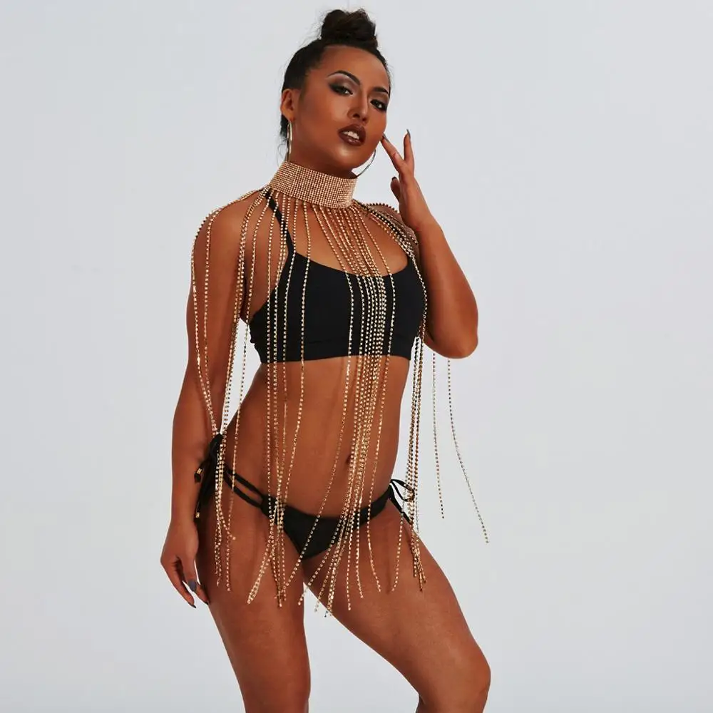 Ожерелье женское длинное блестящее с кисточками и лямкой на шее |