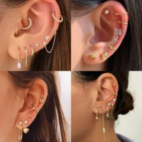 just feel boho golden heart star moon crystal stud earrings set for women simple round geometric%c2%a0ear cuff earrings trend jewelry