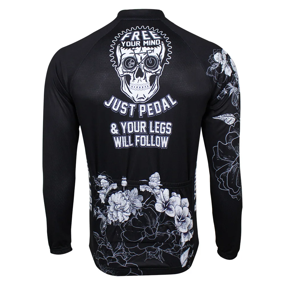 HIRBGOD 2020 New Men Black Cycling Jersey White Skull Flower Print Bike Shirt Lightweight Team Long Sleeve Jackets MT072 | Спорт и
