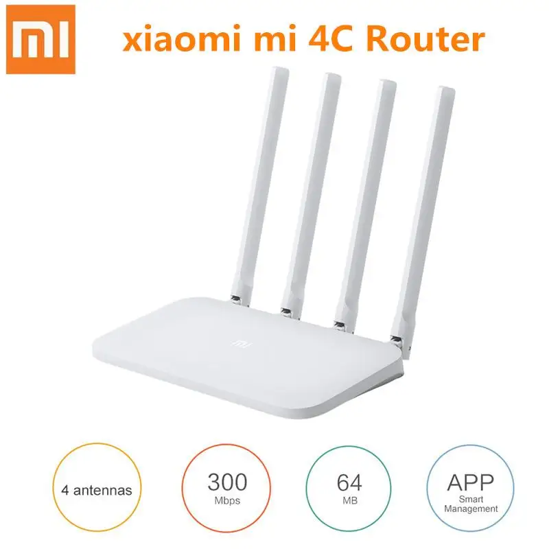 

Original Xiaomi Mi WIFI Router 4C Roteador APP Control 64 RAM 802.11 b/g/n 2.4G 300Mbps 4 Antennas Wireless Routers Repeater
