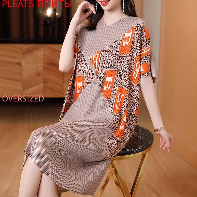 

Miyake Folds Loose Large Size Dress Summer New Female Temperament A-line Dress PLEATS Vestido De Mujer Robes Robe Femme Vestidos