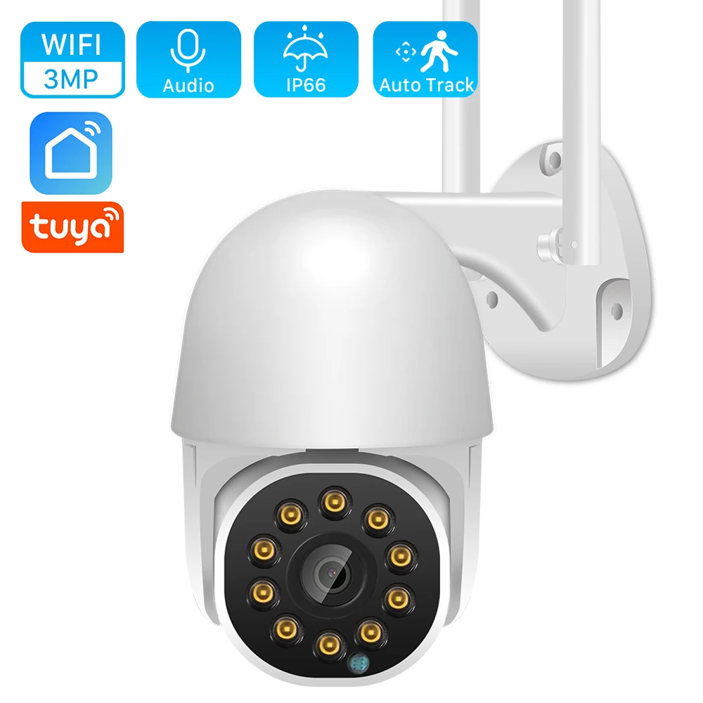 

3MP Tuya Smart Wifi IP Camera Outdoor 2MP AI Human Auto-Tracking PTZ Camera 1080P 4X Digital Zoom Color Night Vision CCTV Camera